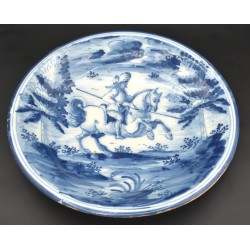 Plato de Talavera caballero siglo XVIII serie azul