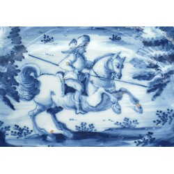 Plato de Talavera caballero siglo XVIII serie azul