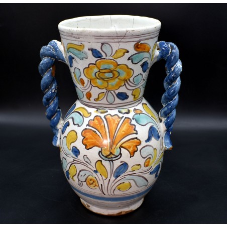 Jarra de cerámica de Talavera Polícroma asas trenzadas