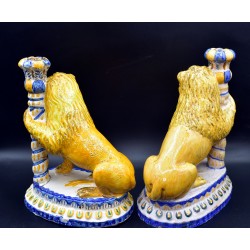 Pareja de Leones candelero siglo XVIII Talavera